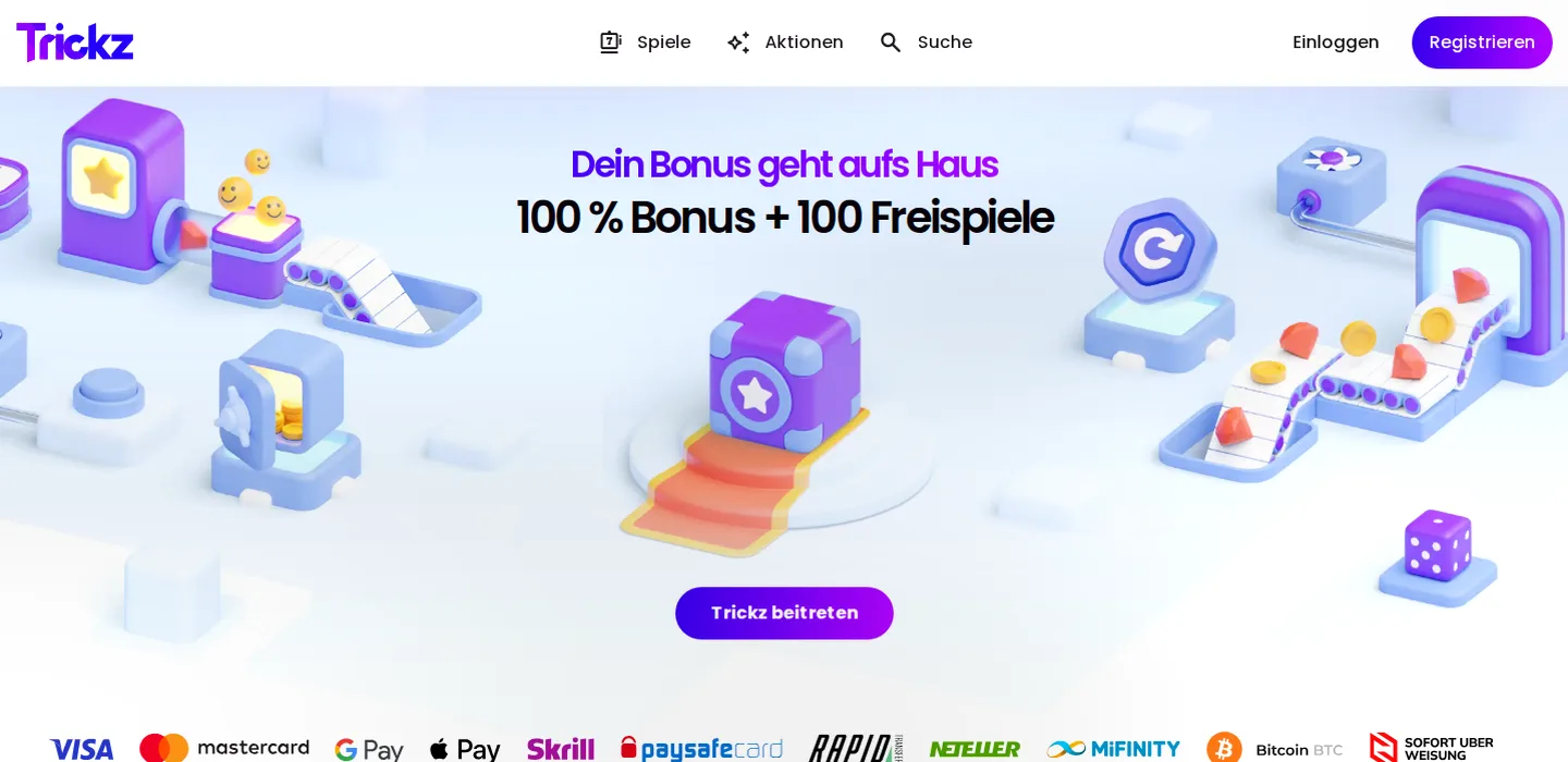 Trickz — 250 % Bonus bis zu 2.000 € + 100 Freispiele im Willkommenspaket